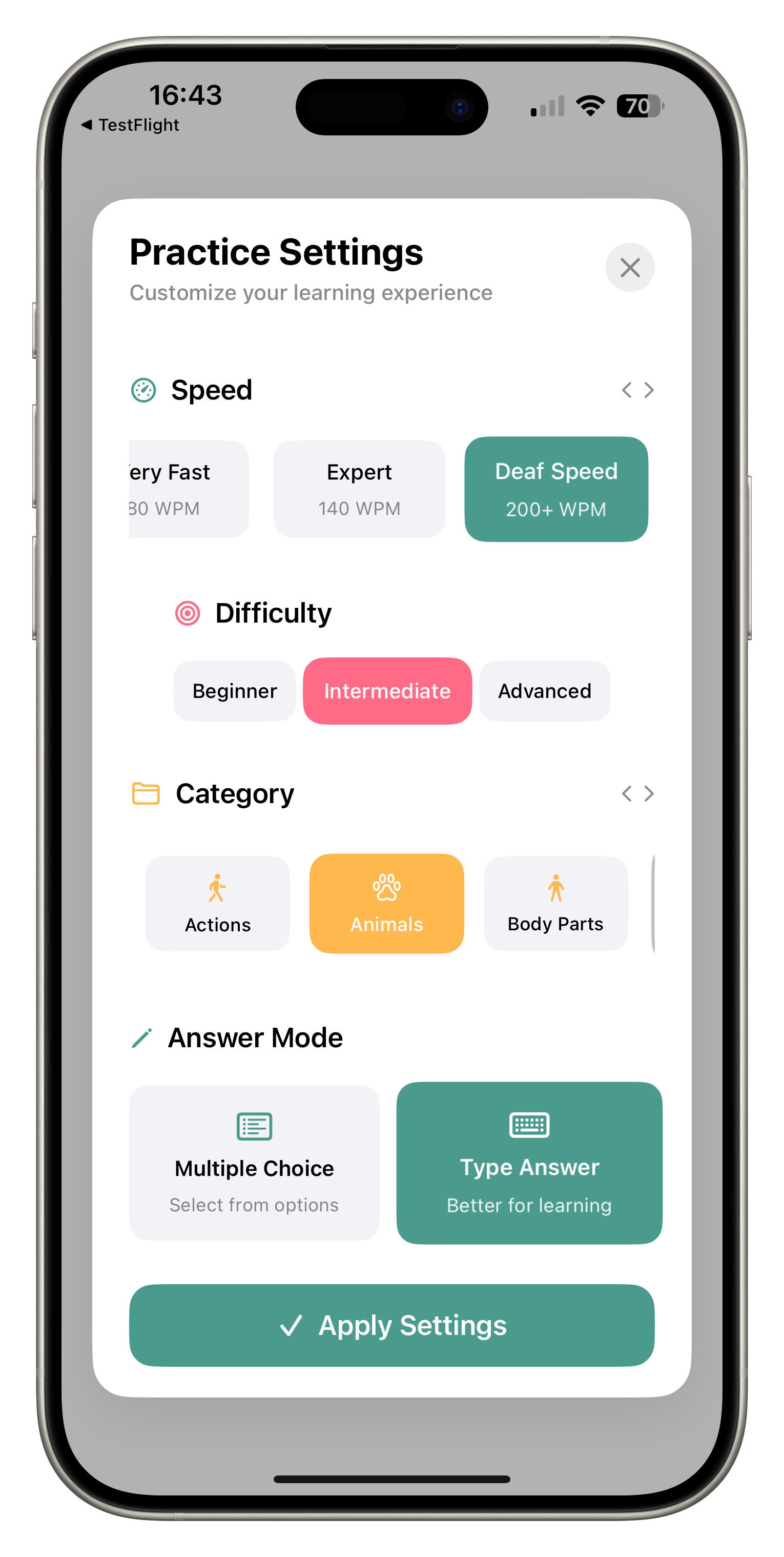 Customizable Practice Mode